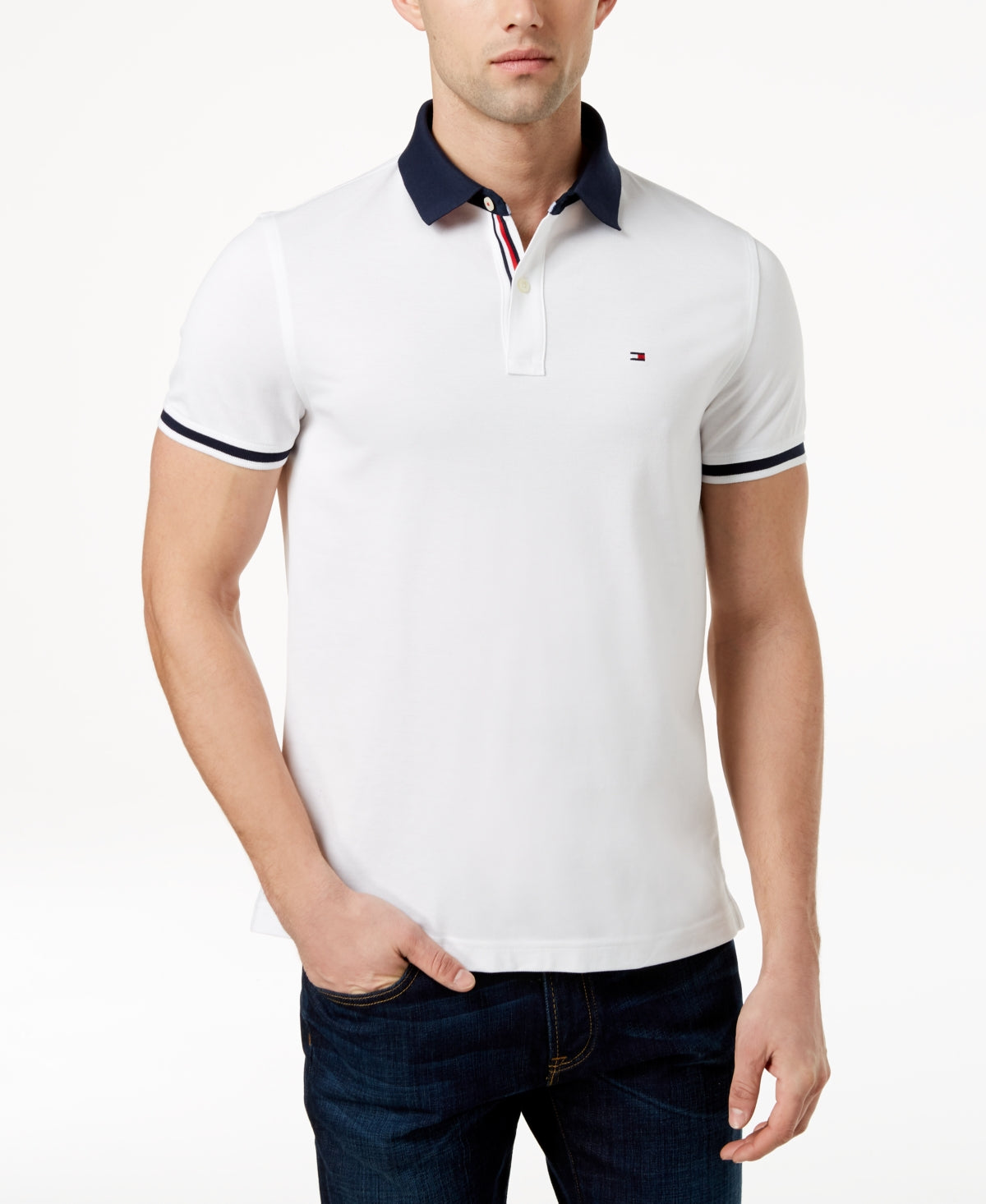Tommy Hilfiger Polo Sanders Masculino Custom Fit Contrast Trim Branco Tamanho XXX-G