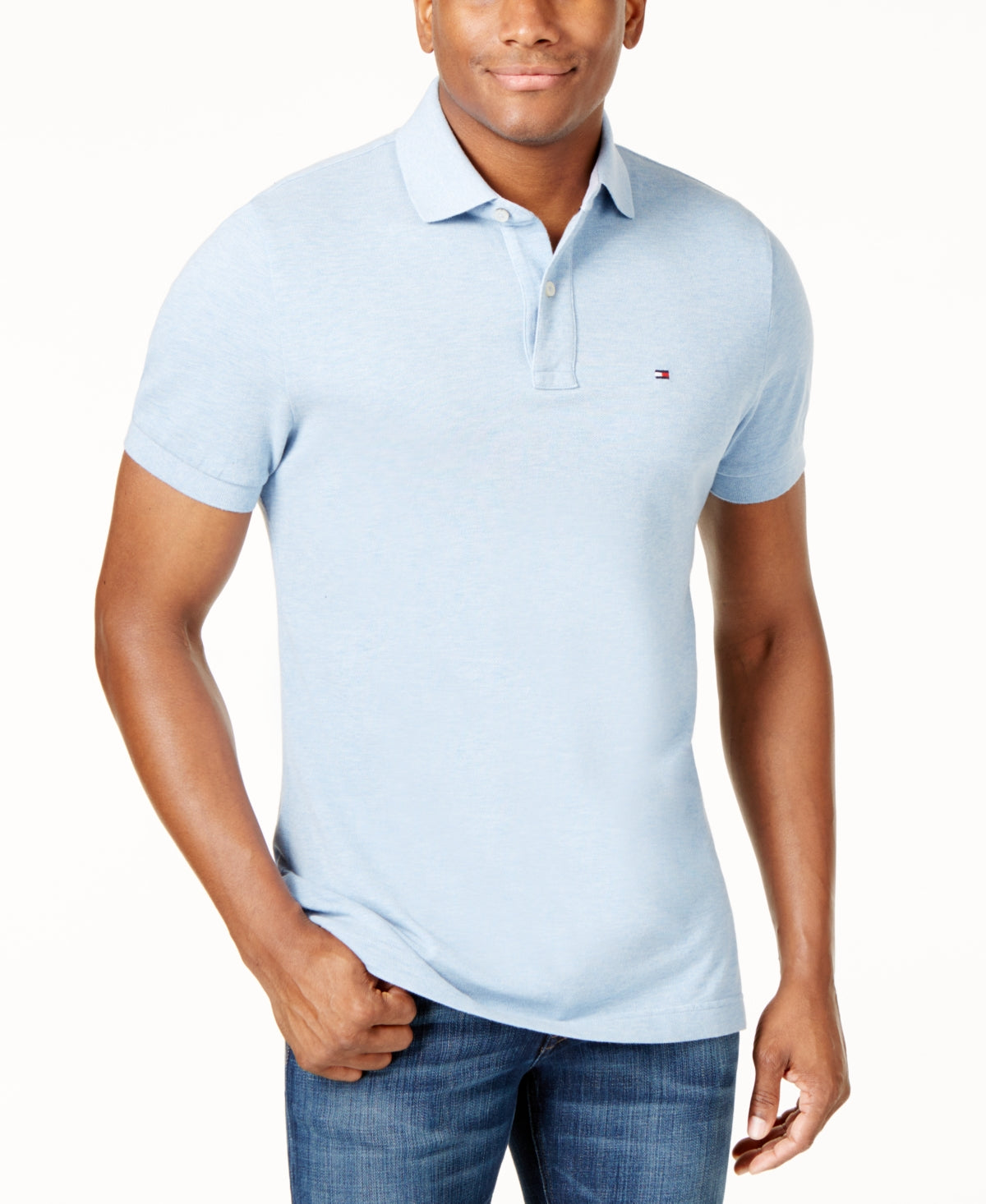 Tommy Hilfiger Polo Custom Fit Masculino Azul Tamanho Grande