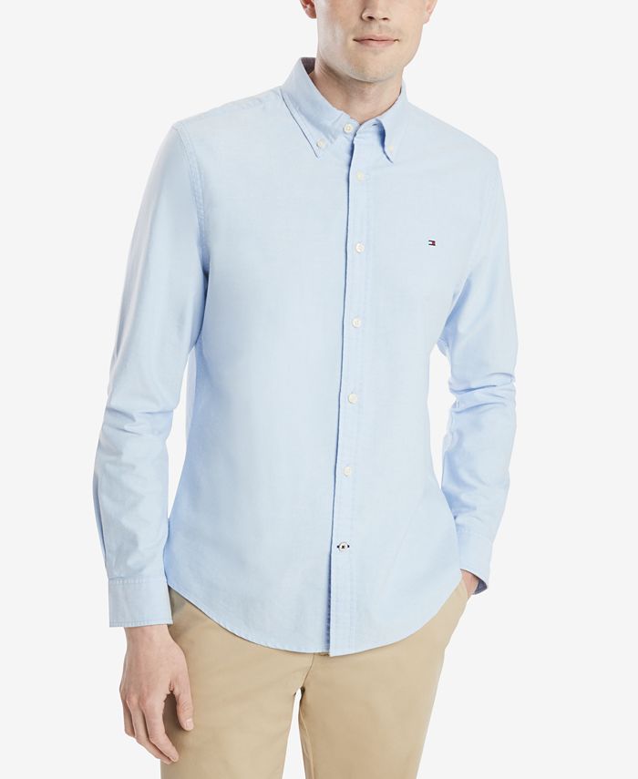 Camisa Oxford Masculina Tommy Hilfiger Custom Fit New England Solid Azul Tamanho X-G