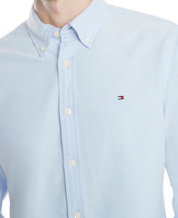 Camisa Oxford Masculina Tommy Hilfiger Custom Fit New England Solid Azul Tamanho X-G
