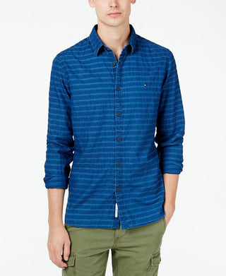 Camisa listrada Nolan masculina Tommy Hilfiger azul tamanho pequeno