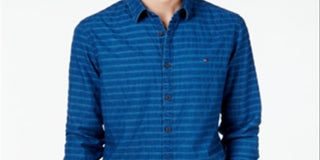 Camisa listrada Nolan masculina Tommy Hilfiger azul tamanho pequeno