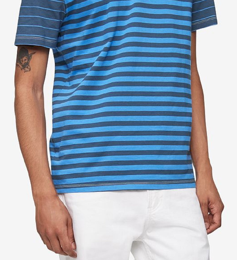 Camiseta Calvin Klein Masculina Listrada Rugby Azul Tamanho P