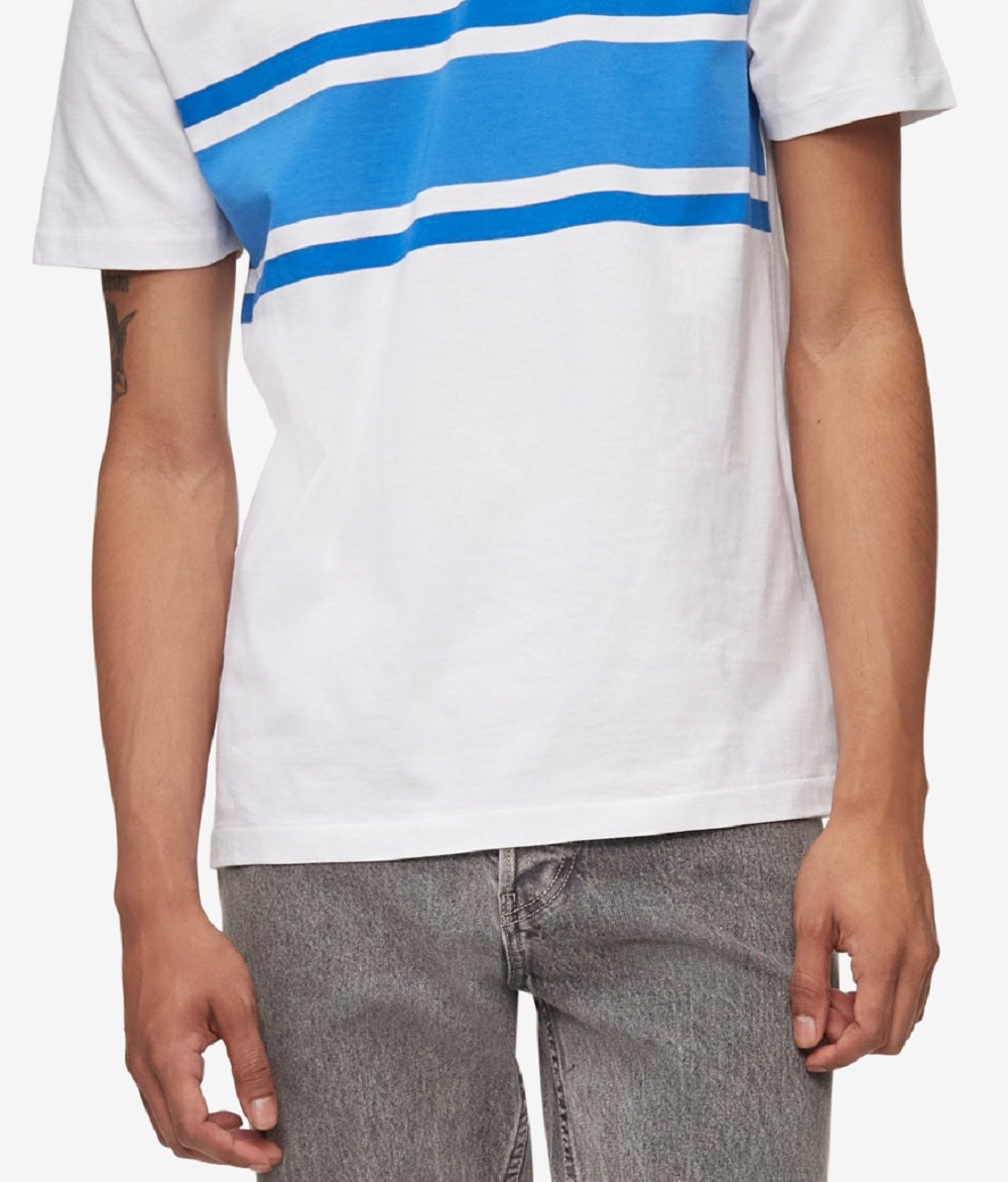 Camiseta Calvin Klein Masculina Listrada no Peito Branca Tamanho XX-G