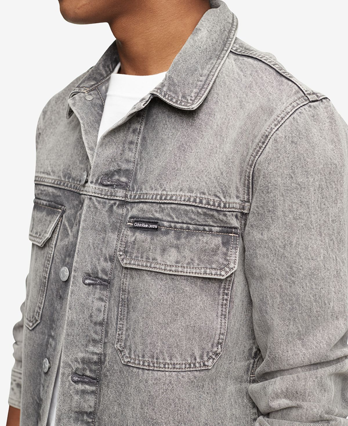 Calvin Klein Jaqueta Trucker Utilitária Palmer Iconic Relaxed Fit Masculina Cinza Tamanho X-G
