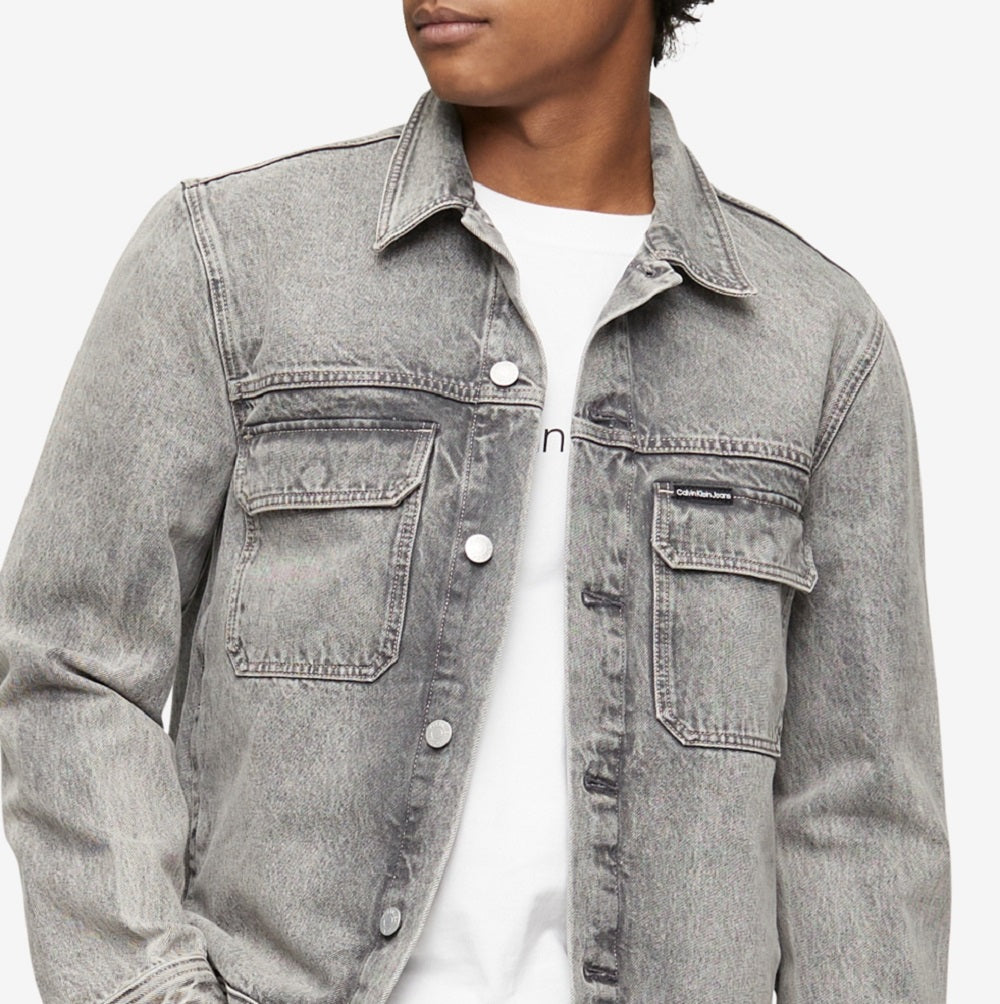 Calvin Klein Jaqueta Trucker Utilitária Palmer Iconic Relaxed Fit Masculina Cinza Tamanho XX-G