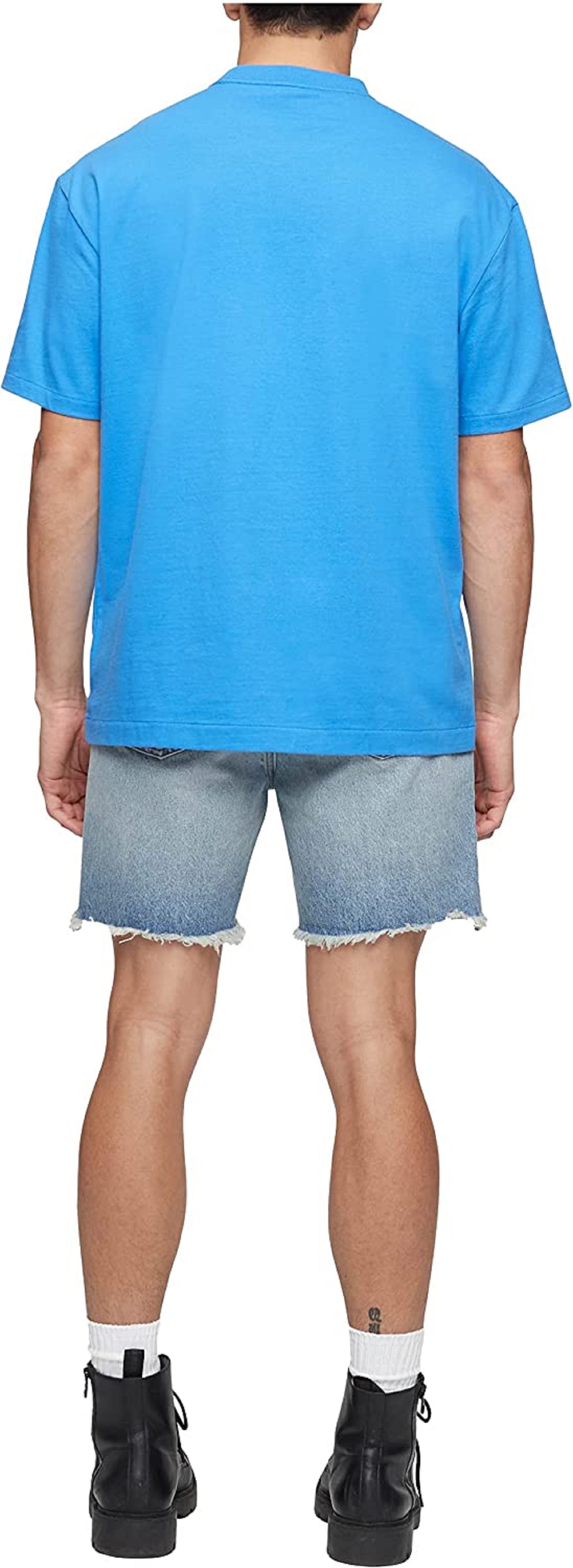 Camiseta Calvin Klein Masculina Relaxed Fit com Logo Padrão e Gola Redonda Azul Tamanho Grande