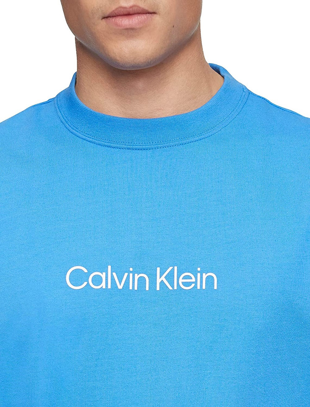 Camiseta Calvin Klein Masculina Relaxed Fit com Logo Padrão e Gola Redonda Azul Tamanho X-G