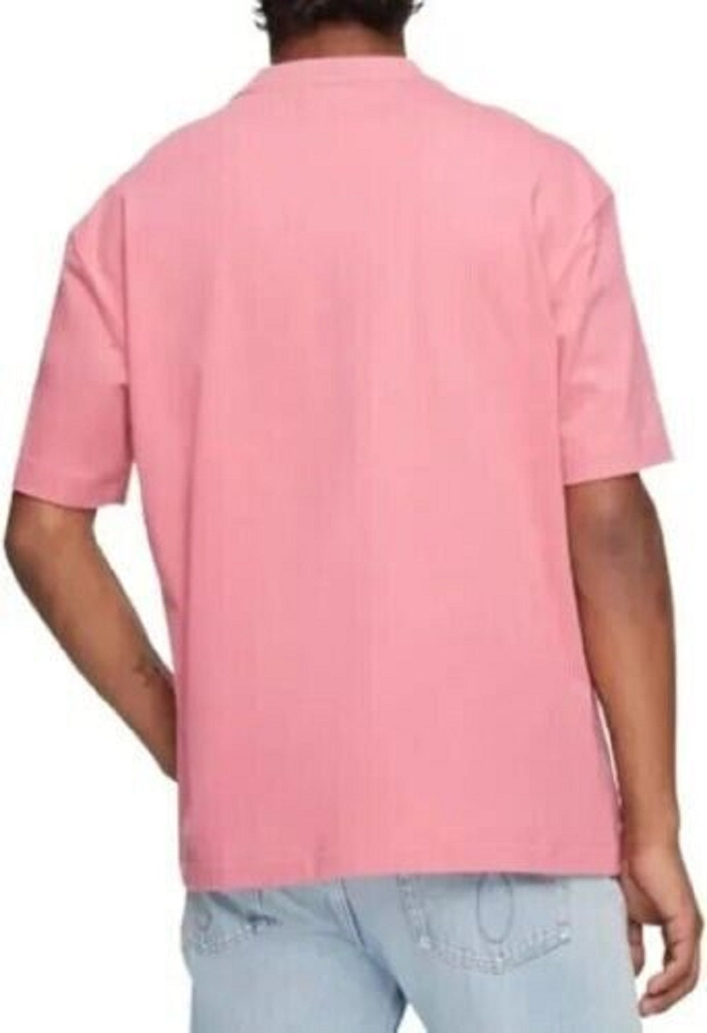 Camiseta Calvin Klein Masculina Relaxed Fit com Logo Padrão e Gola Redonda Rosa Tamanho XS