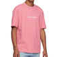 Camiseta Calvin Klein Masculina Relaxed Fit com Logo Padrão e Gola Redonda Rosa Tamanho Médio