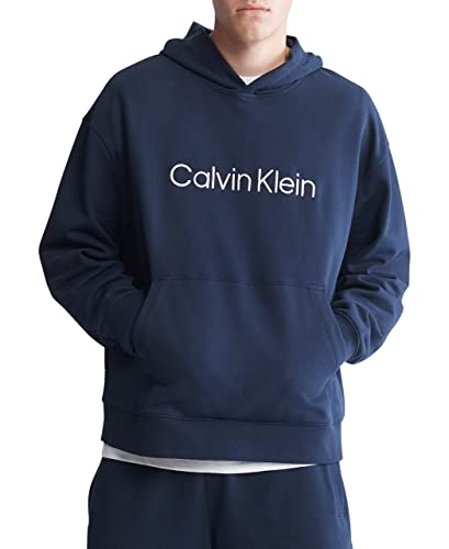 Calvin Klein Masculino Relaxed Fit Standard Logo Terry Hoodie Azul Tamanho X-G