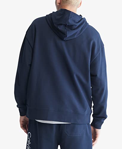 Calvin Klein Masculino Relaxed Fit Standard Logo Terry Hoodie Azul Tamanho X-G