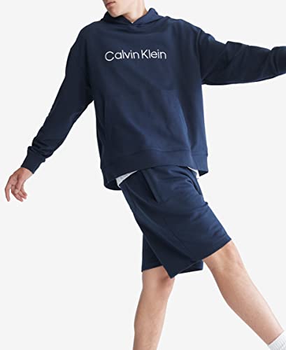 Calvin Klein Masculino Relaxed Fit Standard Logo Terry Hoodie Azul Tamanho X-G