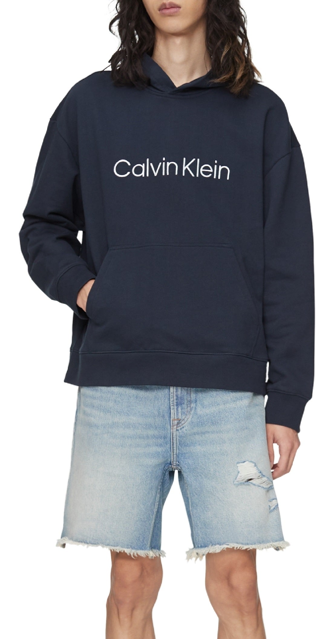 Calvin Klein Masculino Relaxed Fit Standard Logo Terry Hoodie Azul Tamanho XX-G