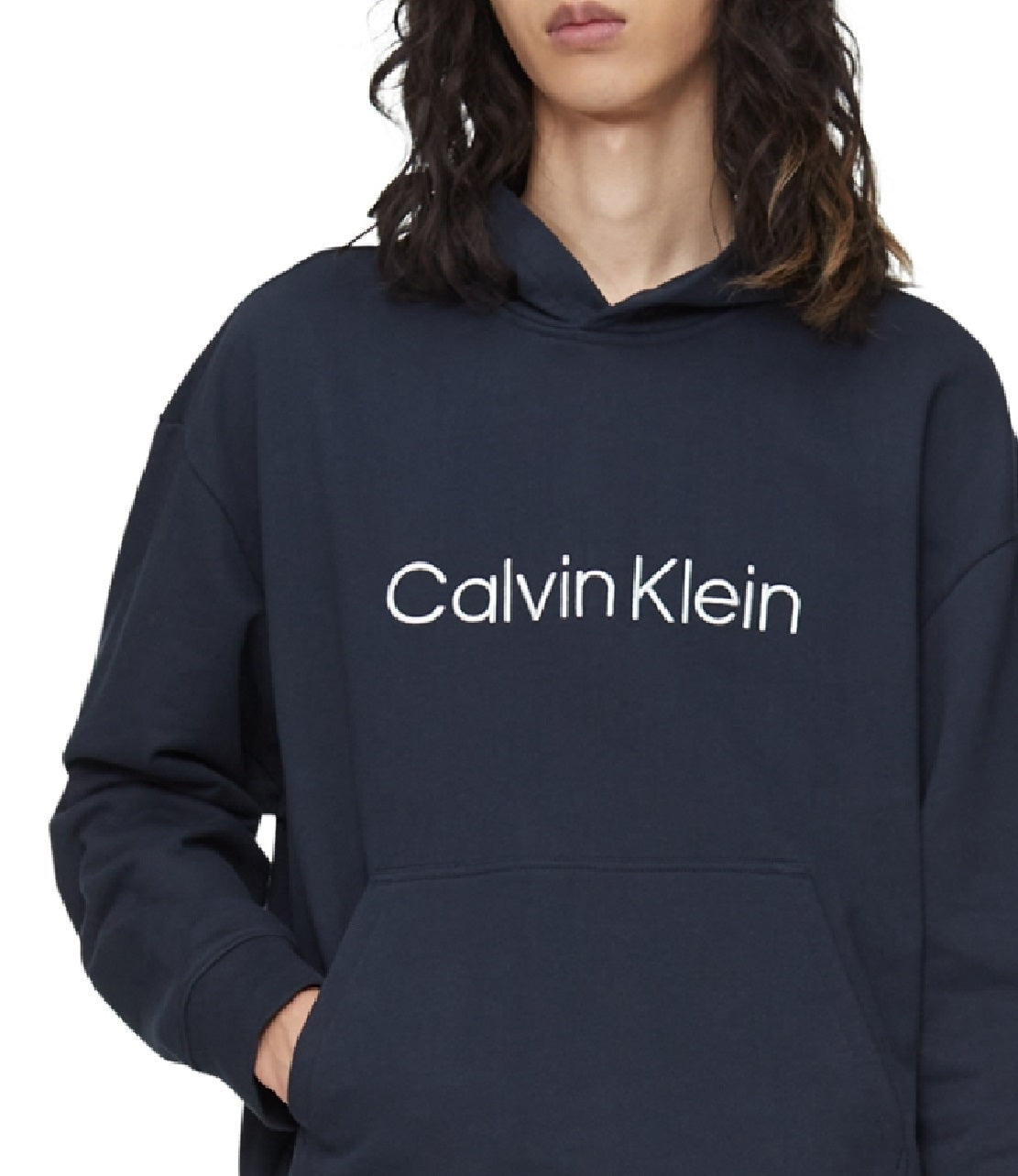 Calvin Klein Masculino Relaxed Fit Standard Logo Terry Hoodie Azul Tamanho XX-G