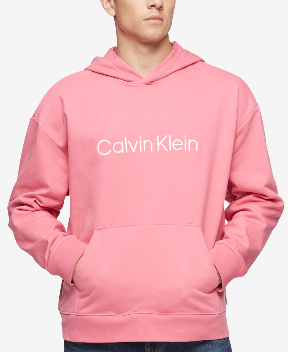 Calvin Klein Masculino Relaxed Fit Standard Logo Terry Hoodie Rosa Tamanho Médio