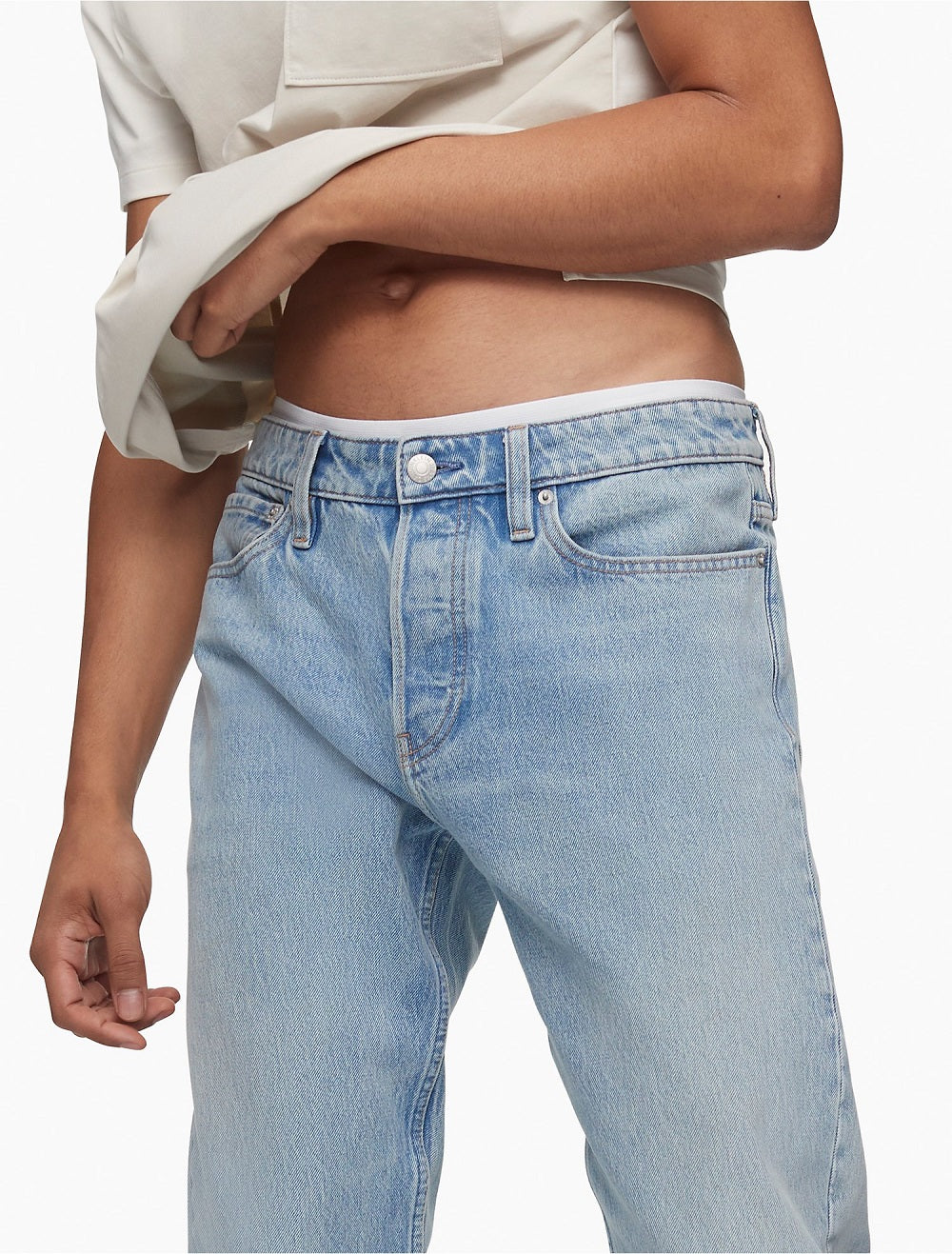 Calça Jeans Masculina Calvin Klein Slim Straight Fit Stretch Azul Tamanho 34X32
