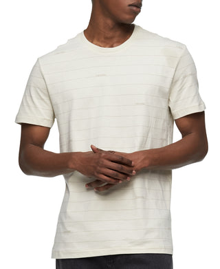 Camiseta Calvin Klein Masculina Regular Fit Manga Curta Listrada Gola Redonda Branca Tamanho P