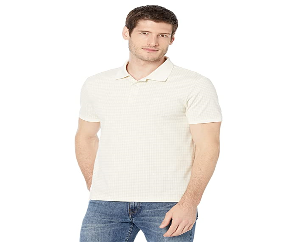 Polo Calvin Klein Masculino Manga Curta Algodão Liso Estampado em Grade Branco Tamanho P