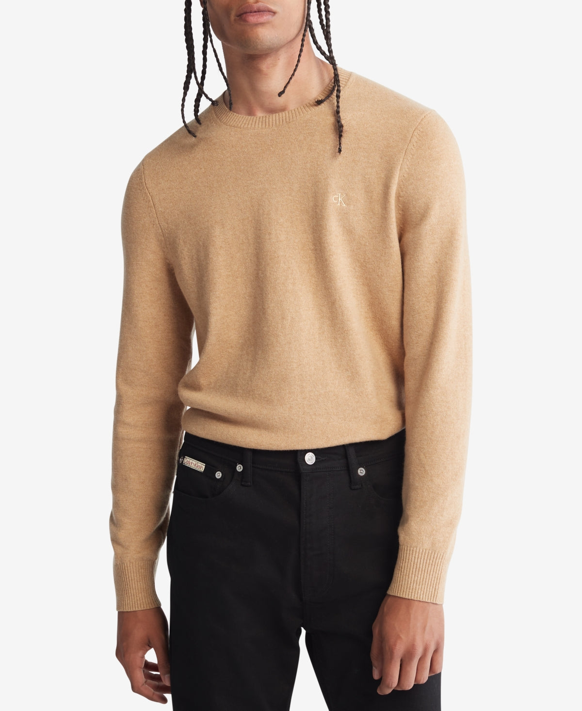 Suéter Calvin Klein Masculino Regular Fit de Lã Merino com Gola Redonda Marrom Tamanho X-G