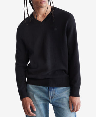 Calvin Klein Men's Regular Fit Merino Wool V Neck Sweater Black Size Small