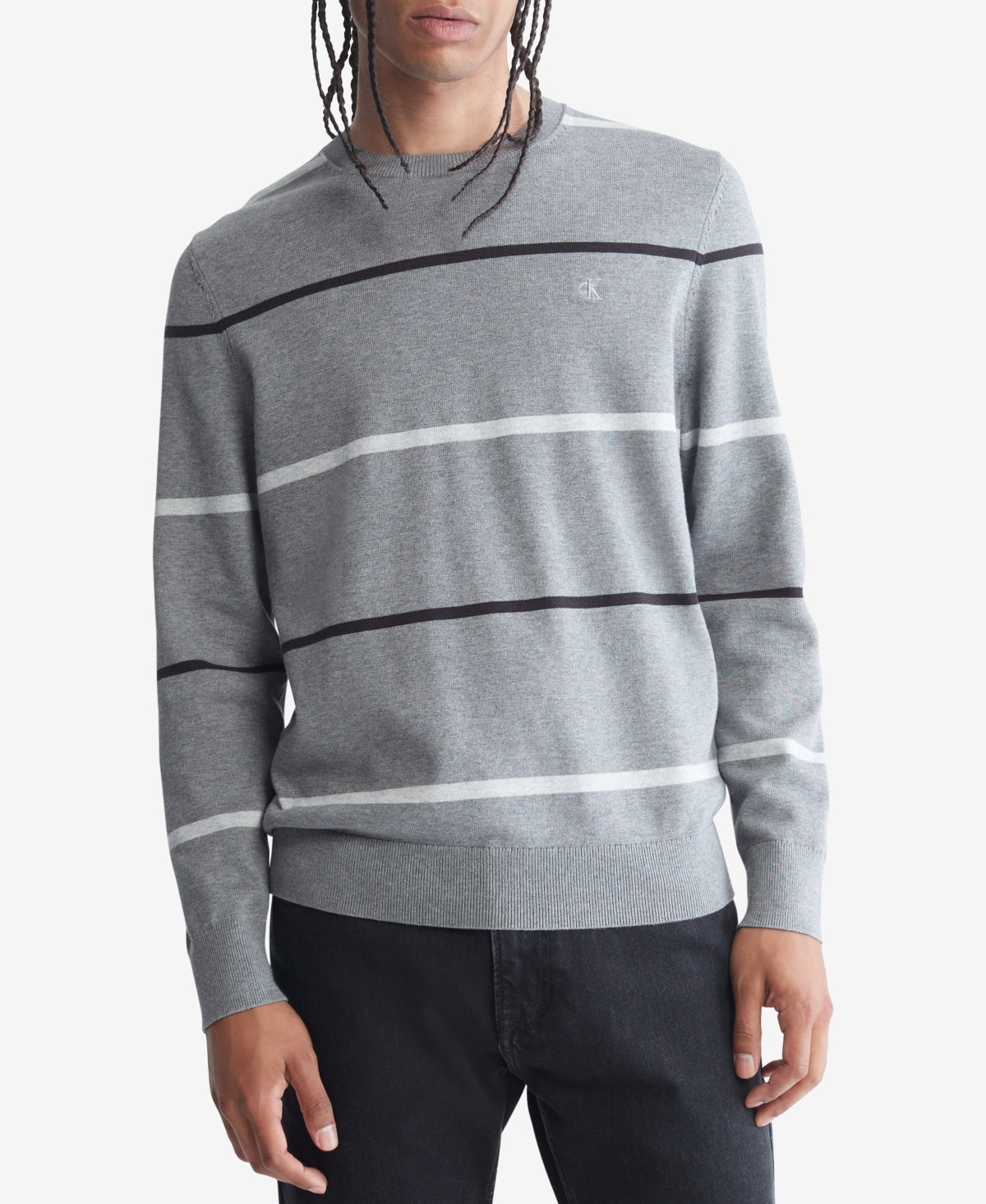 Suéter Calvin Klein Masculino Supima Algodão Gola Redonda Cinza Tamanho X-G