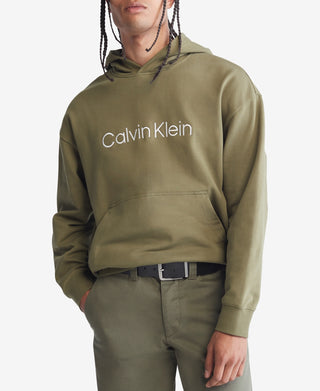 Calvin Klein Men's Relaxed Fit Standard Logo Terry Hoodie Brown Size Medium