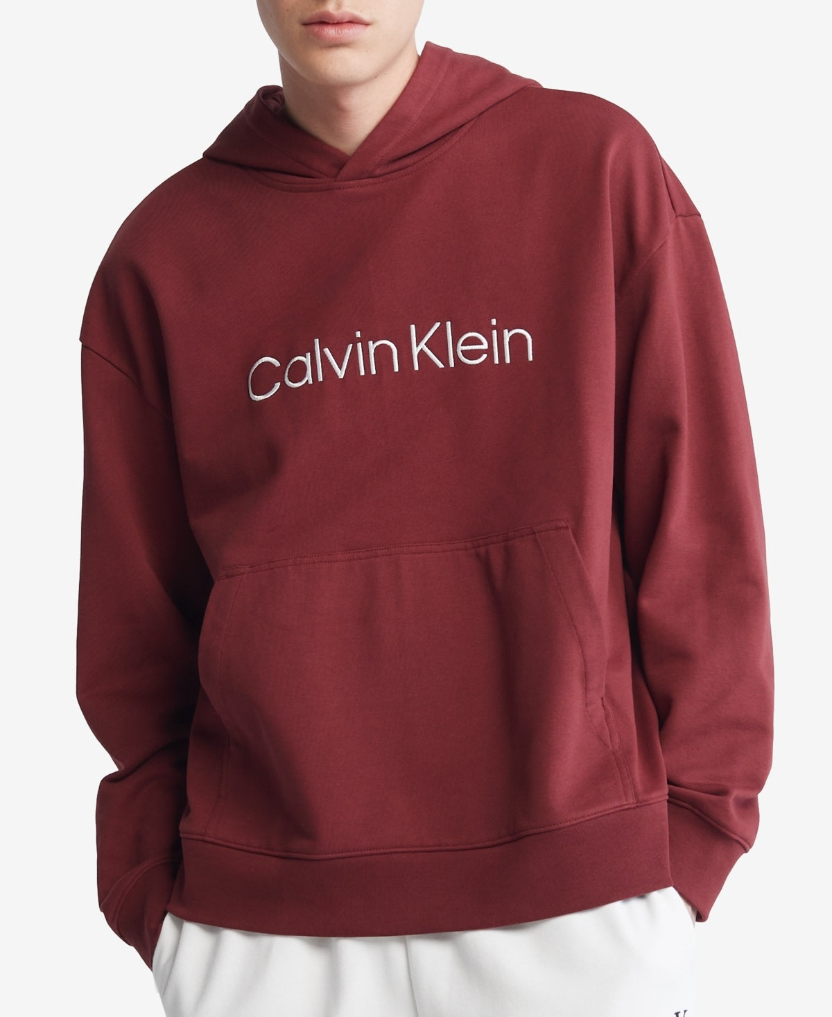 Calvin Klein Masculino Relaxed Fit Standard Logo Terry Hoodie Vermelho Tamanho Médio