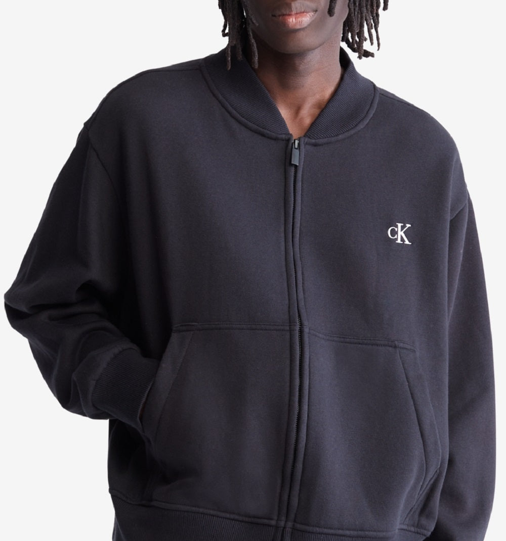 Jaqueta bomber masculina Calvin Klein Relaxed Fit Archive Logo Fleece, preta, tamanho grande