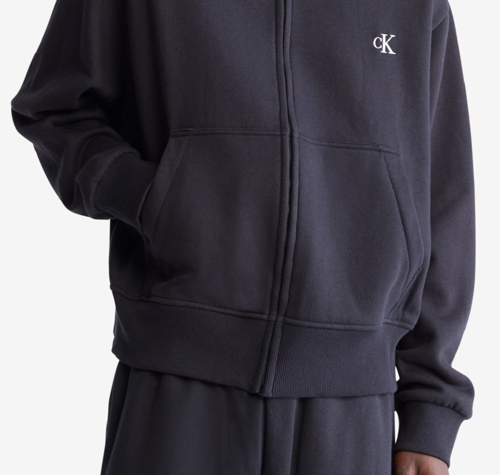 Jaqueta bomber masculina Calvin Klein Relaxed Fit Archive Logo Fleece, preta, tamanho grande