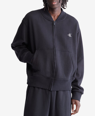 Calvin Klein Men's Relaxed Fit Archive Logo Fleece Bomber Jacket Black Size Large
