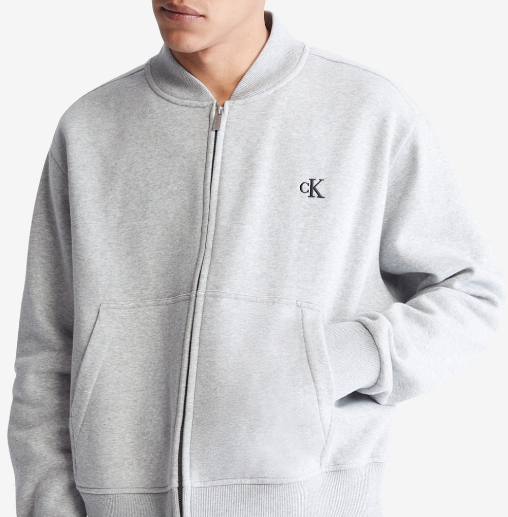 Jaqueta bomber masculina Calvin Klein Relaxed Fit Archive Logo Fleece, cinza, tamanho grande