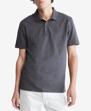 Camisa polo masculina Calvin Klein Regular Fit de algodão liso com monograma e logotipo, cinza, tamanho grande