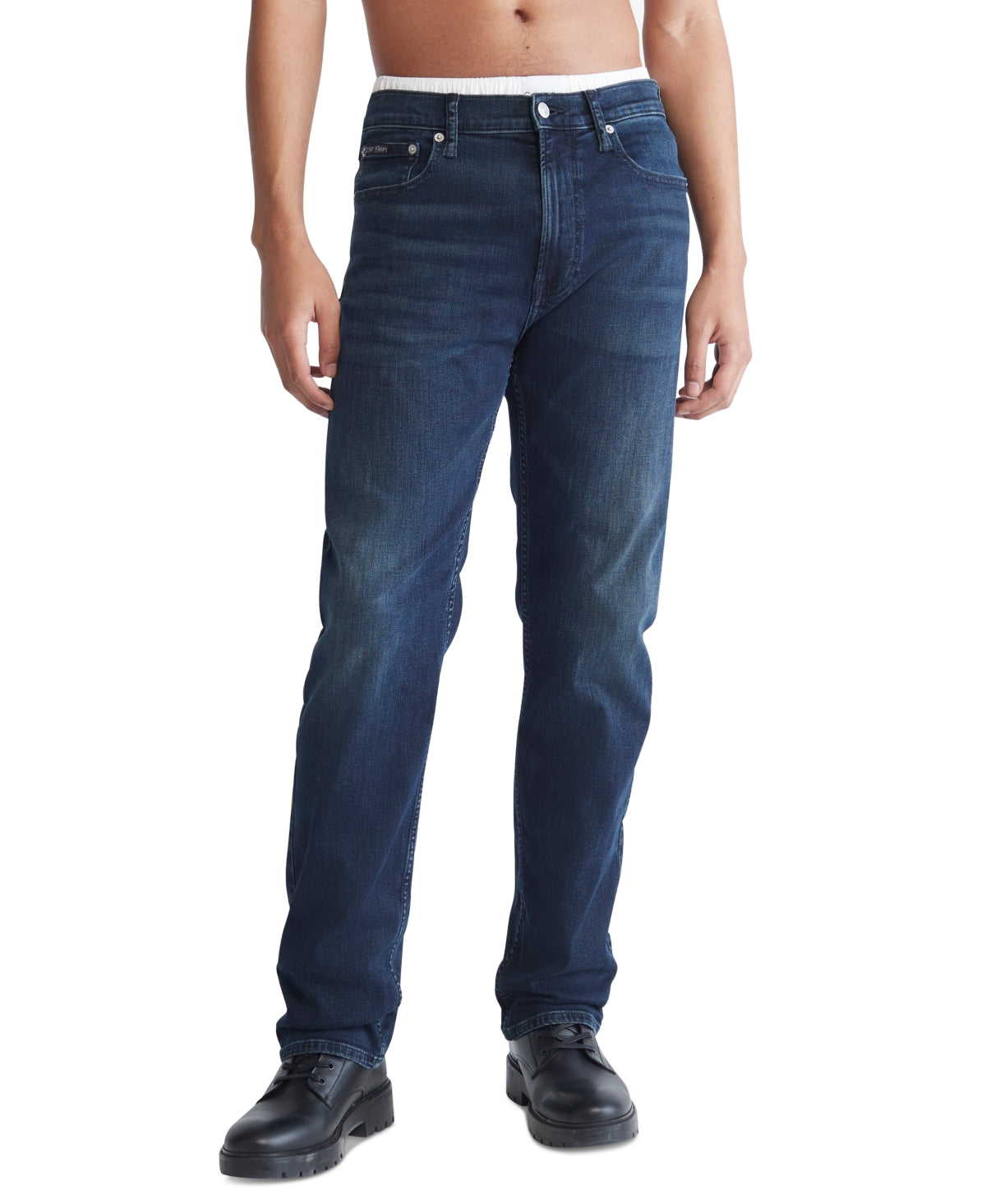 Calça Jeans Stretch Calvin Klein Masculina Standard Straight Fit Azul Tamanho 36X30