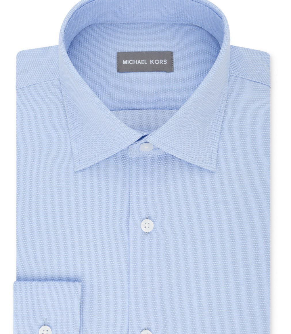 Camisa social masculina Michael Kors Regular Fit Airsoft sem passar a ferro, tamanho azul, 18,5 x 34 x 35