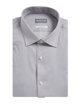 Camisa social masculina Michael Kors Regular Fit Airsoft sem passar a ferro, cinza, tamanho 15x32-33