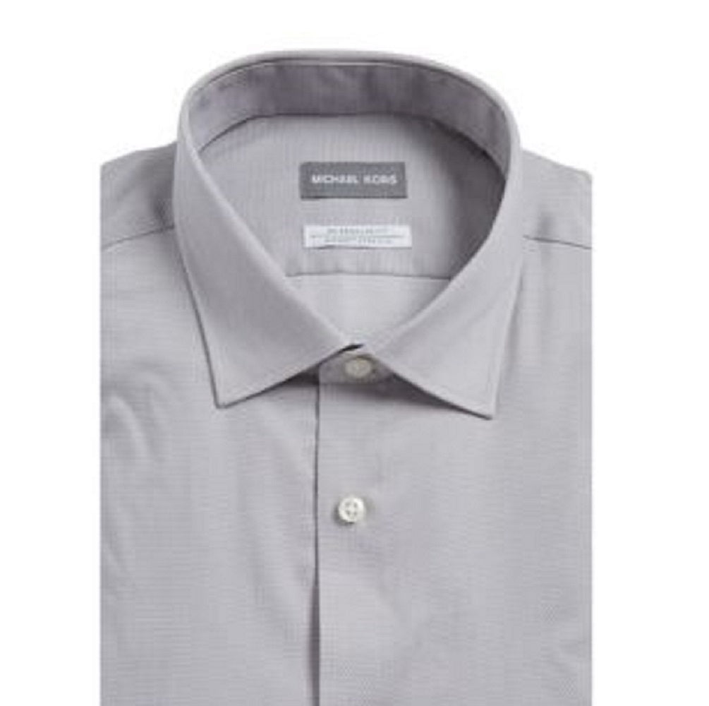 Camisa social masculina Michael Kors Regular Fit Airsoft sem passar a ferro, cinza, tamanho 15x32-33