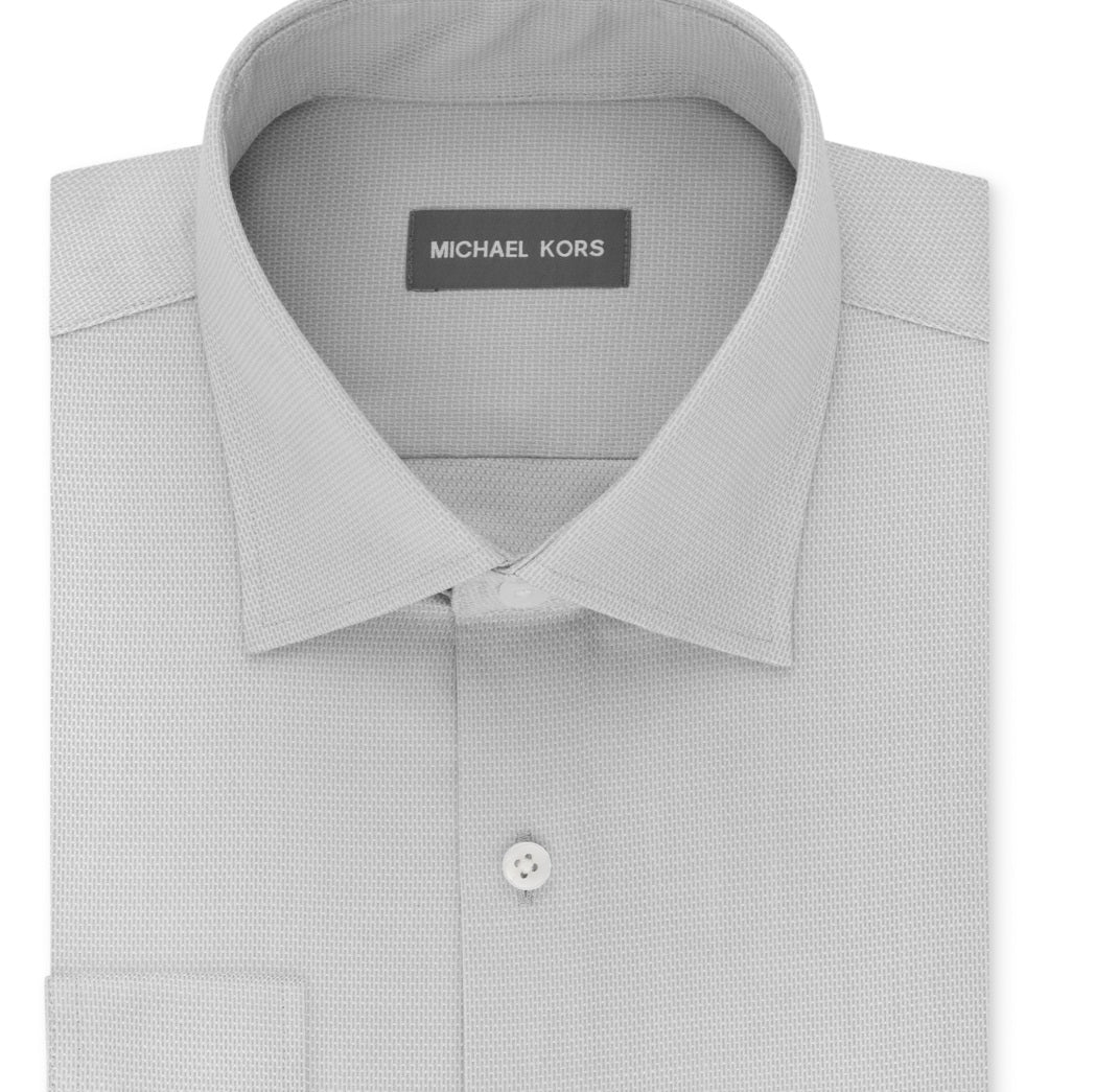 Camisa social masculina Michael Kors Regular Fit Airsoft sem passar a ferro, cinza, tamanho 17,5 x 34 x 35