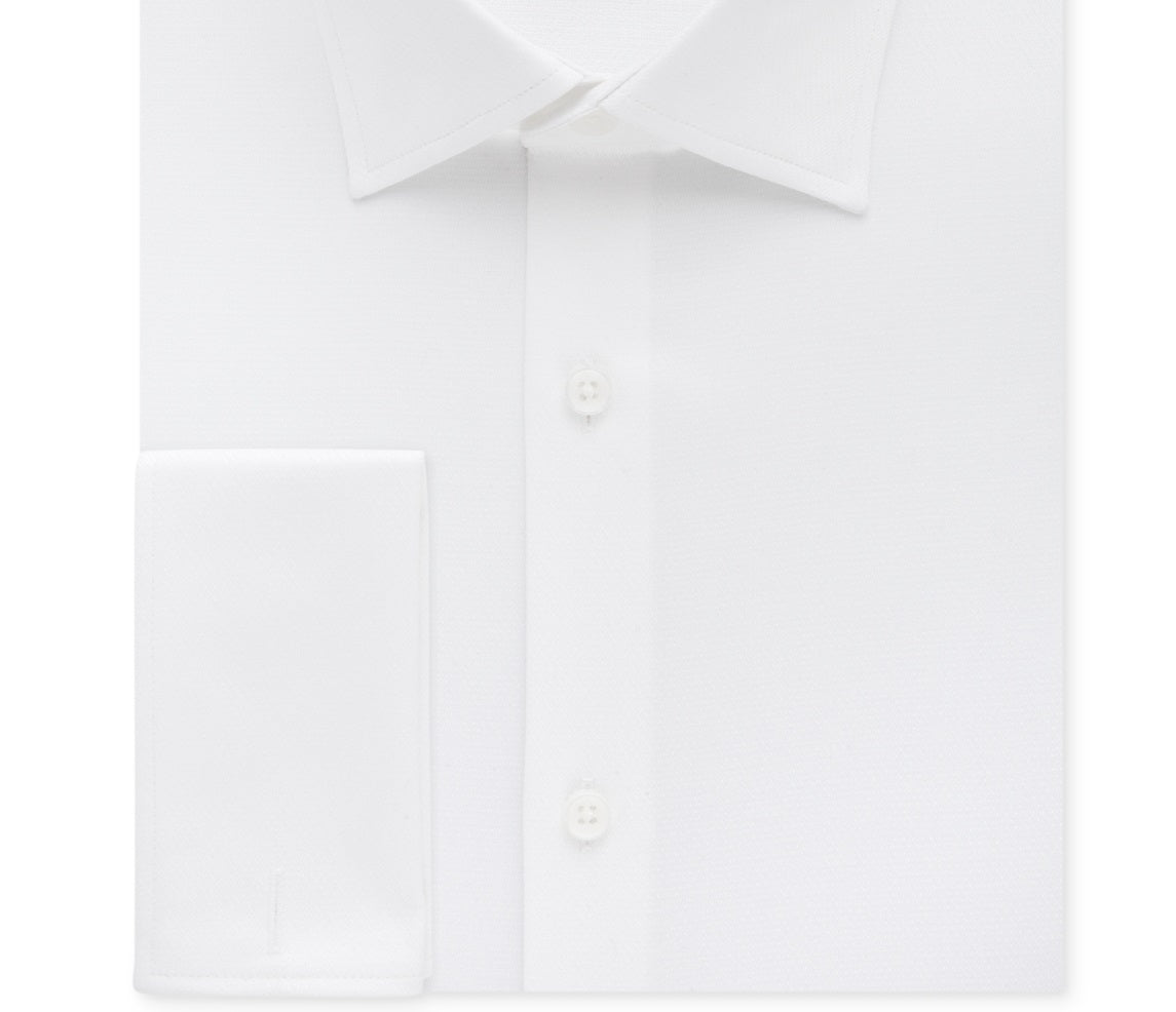 Camisa social masculina Michael Kors Regular Fit Airsoft sem passar a ferro com punho francês, tamanho branco, 16x32x33