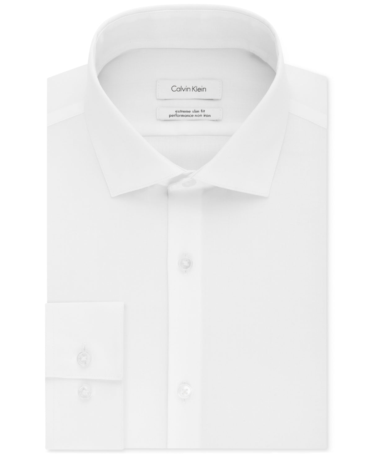 Camisa social Calvin Klein masculina extra slim fit, sem passar roupa, com padrão espinha de peixe, tamanho branco, 13,5 x 32 x 33