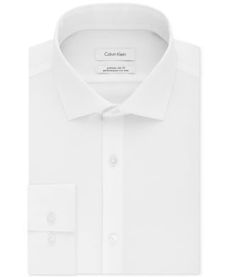 Calvin Klein Men's Extra Slim Fit Non Iron Performance Herringbone Dress Shirt White Size 13.5X32X33