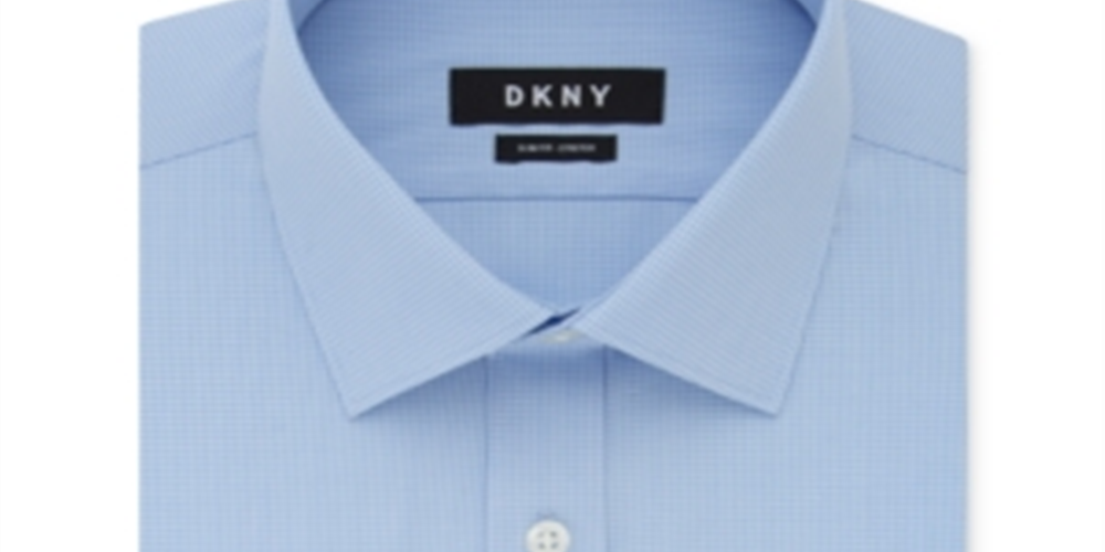 Camisa social masculina DKNY Slim Fit Stretch Mini Xadrez Azul Tamanho 16X34-35