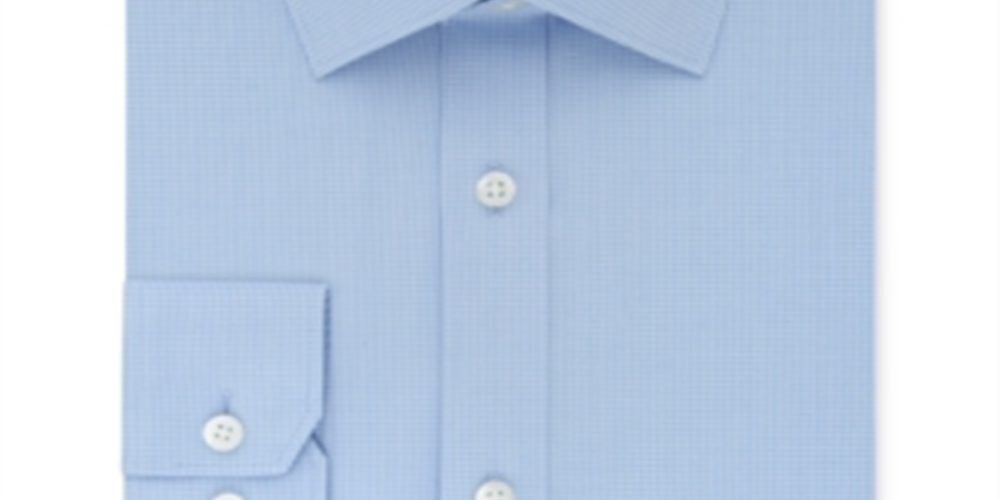 Camisa social masculina DKNY Slim Fit Stretch Mini Xadrez Azul Tamanho 16X34-35