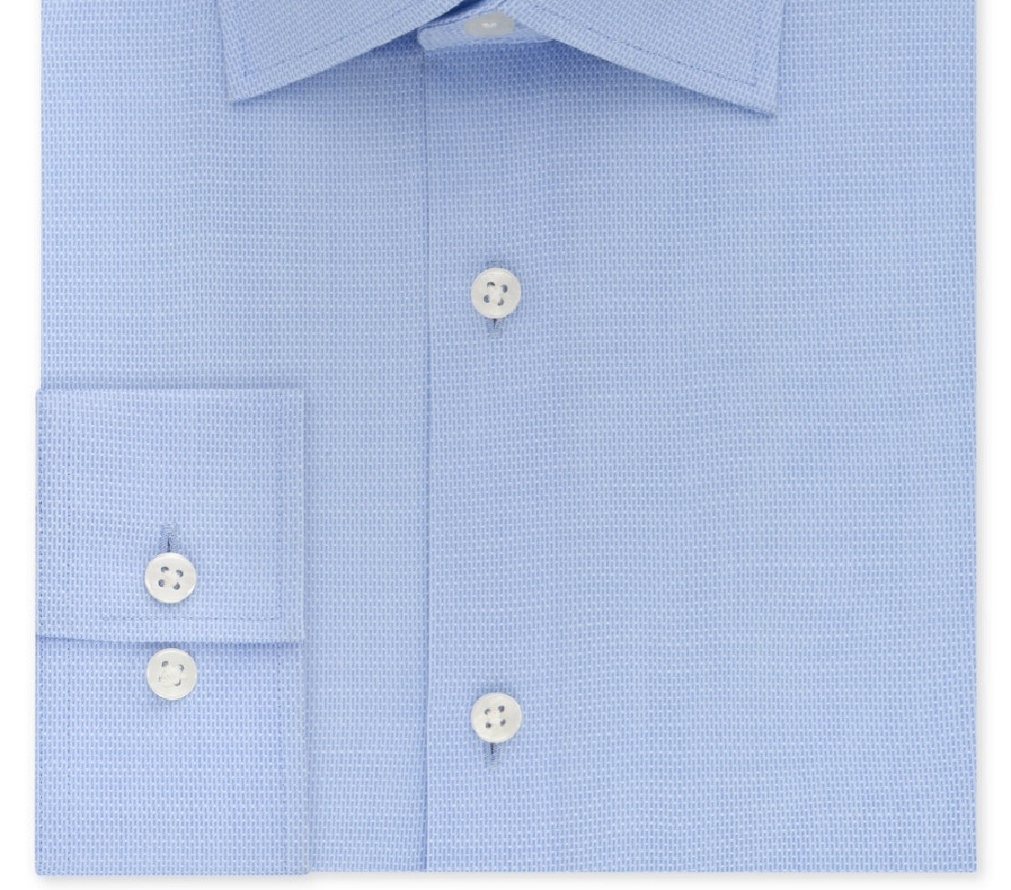 Camisa social masculina Michael Kors Slim Fit Airsoft sem passar a ferro, azul, tamanho 17,5 x 32 x 33