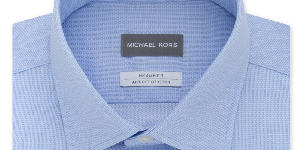 Camisa social masculina Michael Kors Slim Fit Airsoft sem passar a ferro, azul, tamanho 16,5 x 34 x 35