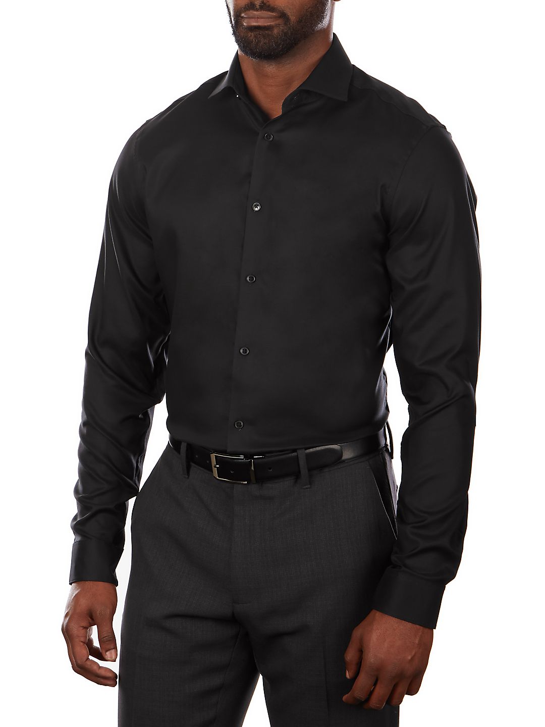 Camisa social masculina Calvin Klein Slim Fit Stretch, preta, tamanho 15,5 x 34 x 35