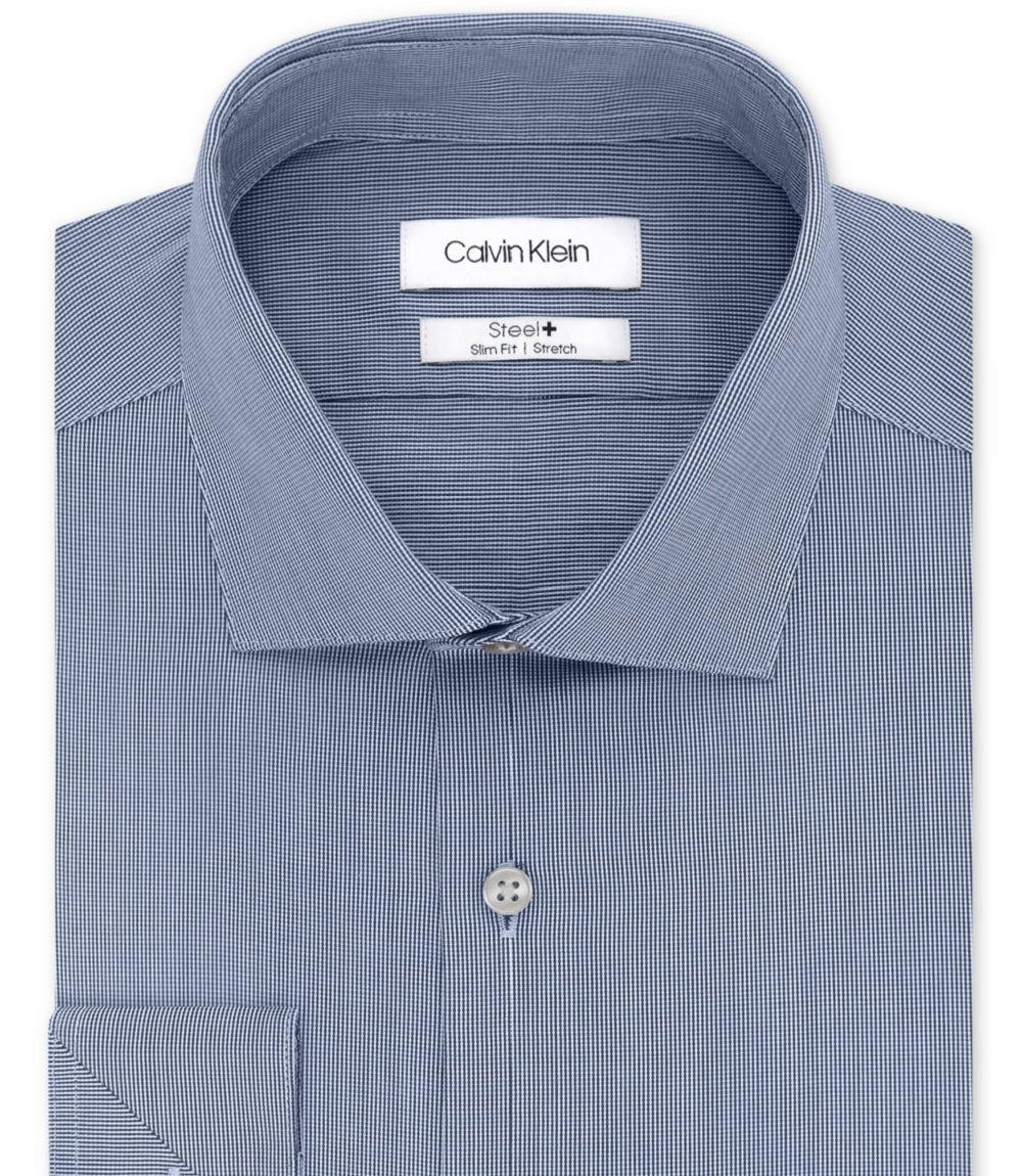 Camisa social masculina Calvin Klein Slim Fit Stretch, sem passar a ferro, azul, tamanho 15,5 x 32 x 33