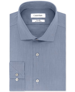 Calvin Klein Men's STEEL Slim-Fit Non-Iron Smokey Blue Size 17x34-35