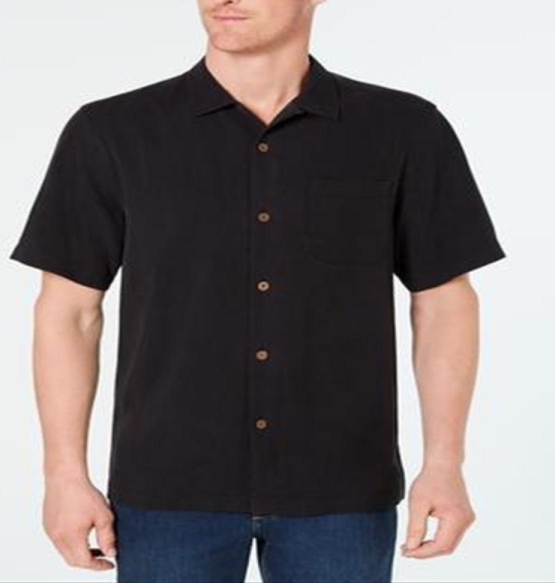 Camisa de seda Tommy Bahama Weekend Tropics masculina, preta, tamanho G