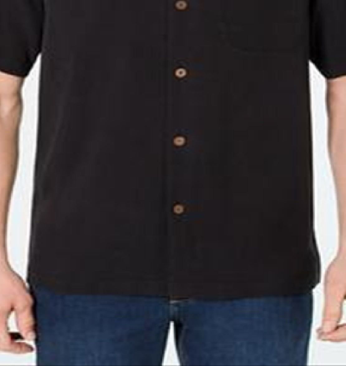 Camisa de seda Tommy Bahama Weekend Tropics masculina, preta, tamanho G